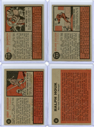 Yankees 1962 Topps 4-card lot #65 #88 #110 #185