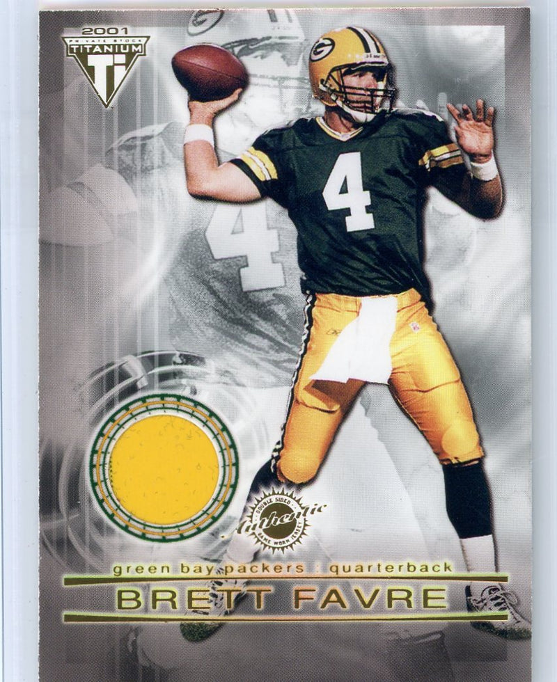 Brett Favre Kurt Warner 2001 Pacific Titanium dual auth. game-used jersey relic