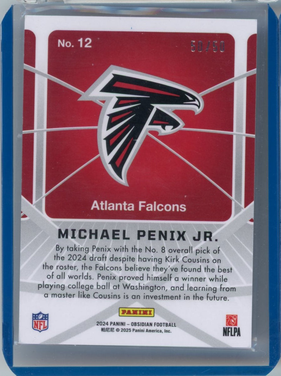Michael Penix Jr. 2024 Panini Obsidian Atomic Initials purple prizm rookie card #'d 50/50