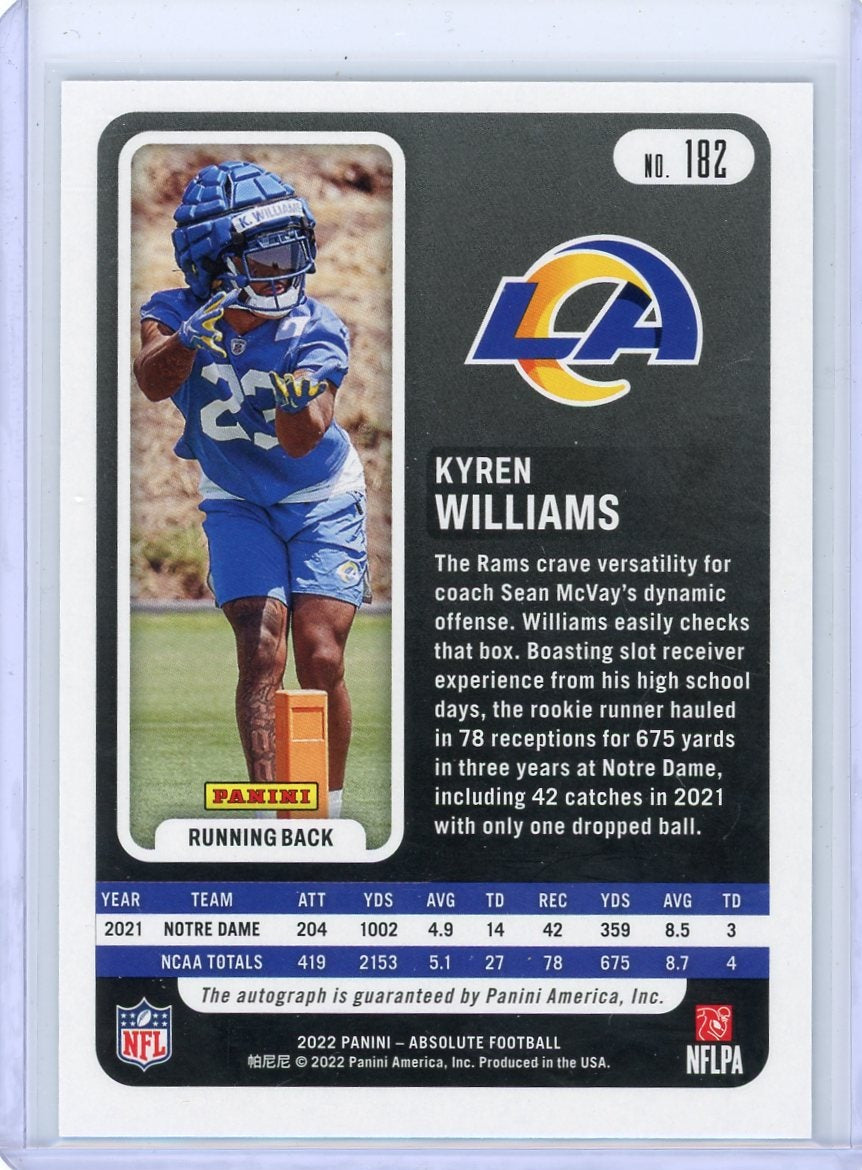 Kyren Williams 2022 Panini Absolute Rookie Autograph