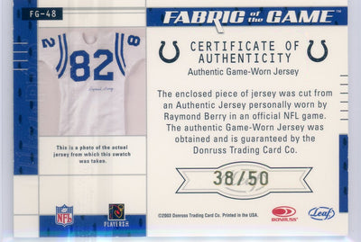 Raymond Berry 2003 Donruss Leaf Certified Fabric of the Game auth. game-used jersey relic #'d 38/50