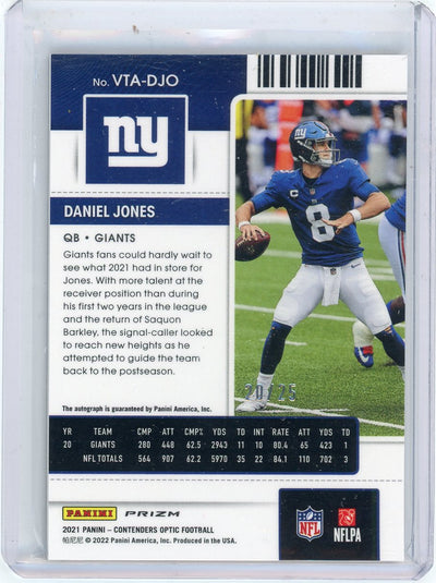 Daniel Jones 2021 Panini Contenders Optic Veteran Ticket Black Scope Autograph #'d 20/25