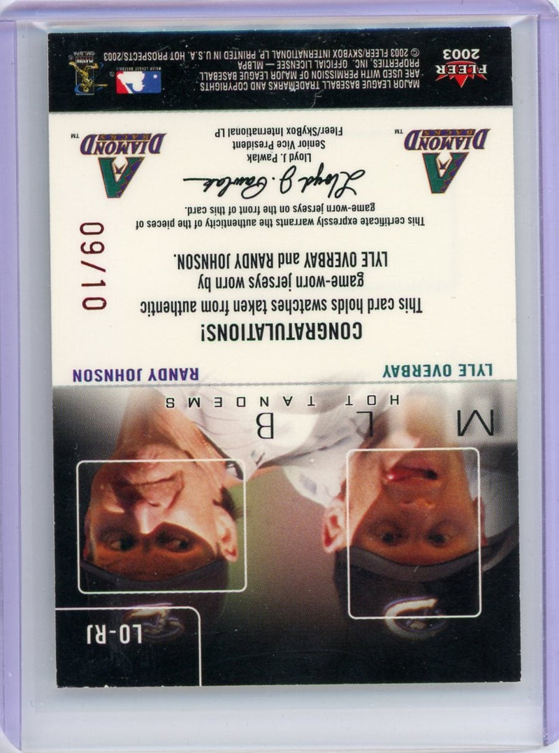Randy Johnson Lyle Overbay 2003 Fleer Hot Prospects Hot Tandems dual relic 