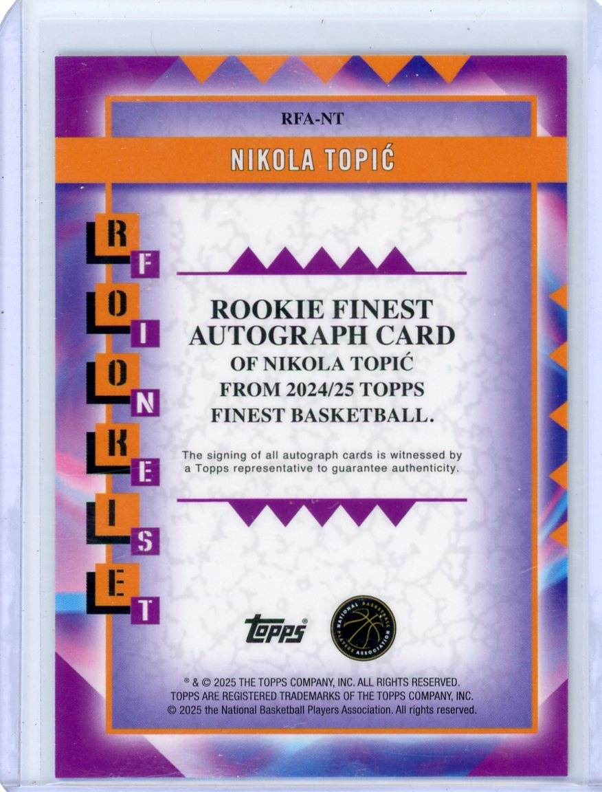 Nikola Topic 2024-25 Topps Rookie Finest Auto