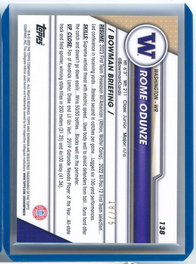 Rome Odunze 2023 1st Bowman Chrome U Sapphire Yellow refractor #'d 18/75