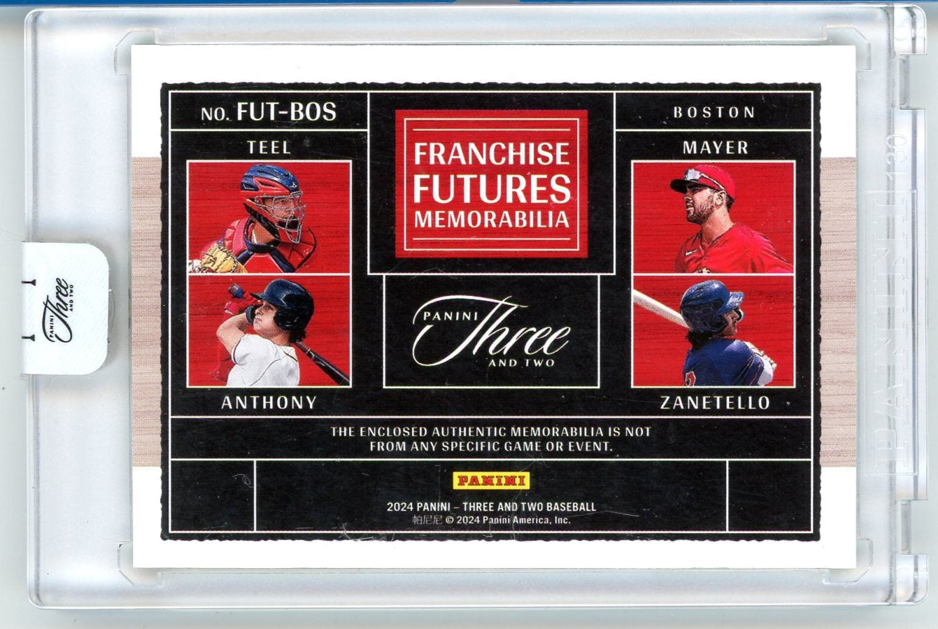 Kyle Teel/Roman Anthony/Marcelo Mayer/Nazzan Zanetello 2024 Panini Three and Two Franchise Futures Quad Patch #'d 16/25