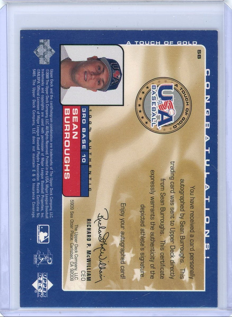 Sean Burroughs 2000 Upper Deck Touch of Gold USA autograph 