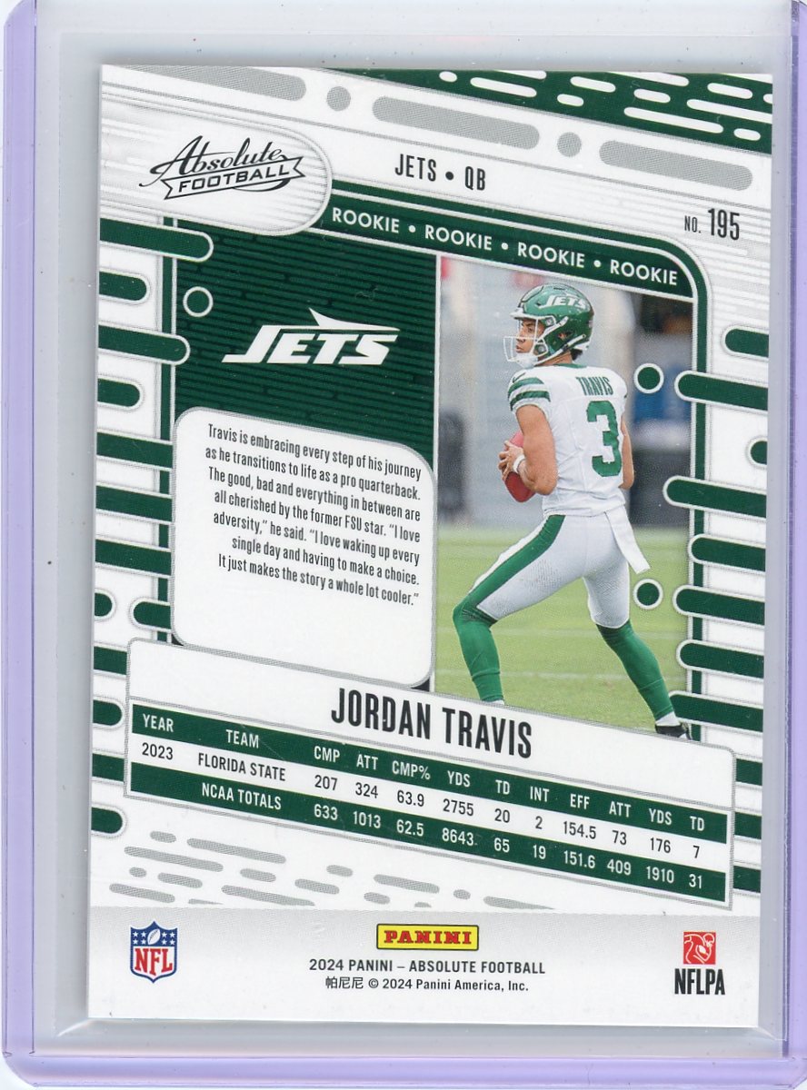 Jordan Travis 2024 Panini Absolute Spectrum orange rookie card #'d 72/75