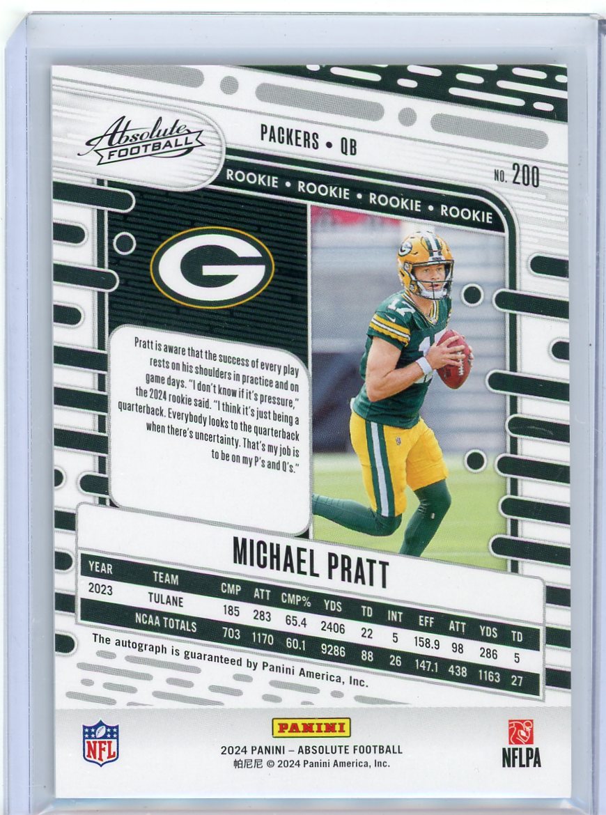 Michael Pratt 2024 Panini Absolute autograph rookie card #'d 089/299
