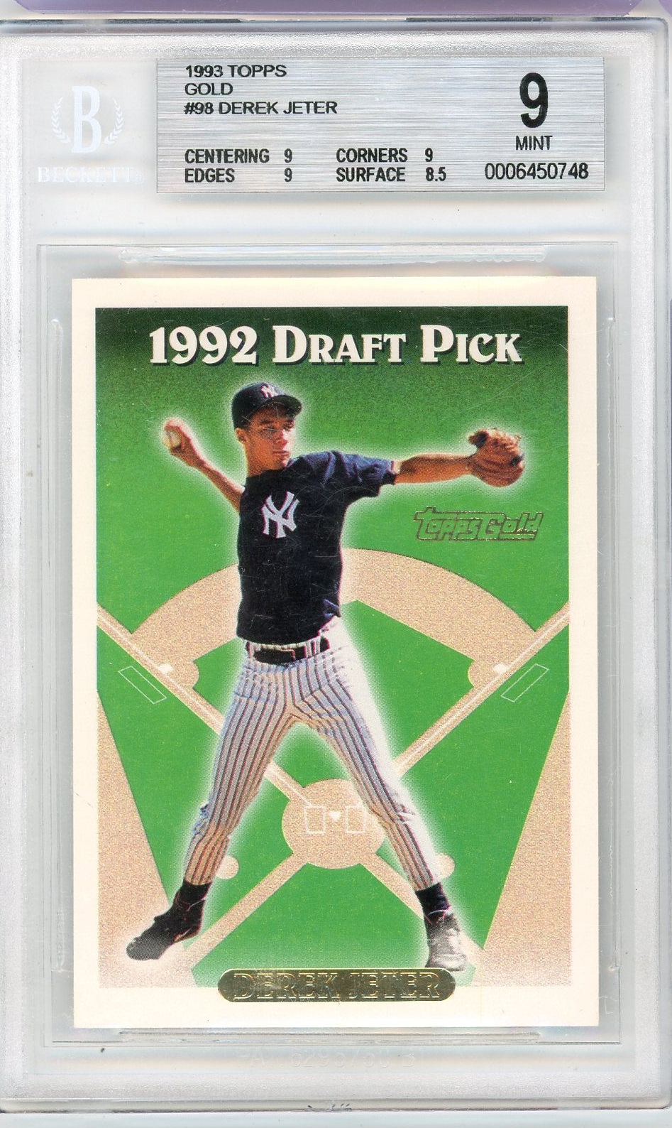 Derek Jeter 1993 Topps Gold RC BGS 9