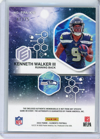 Kenneth Walker III 2022 Panini Elements Proton Patch Autographs RPA #'d 41/75