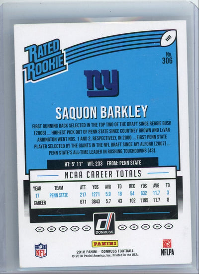Saquon Barkley 2018 Panini Donruss Rated Rookie