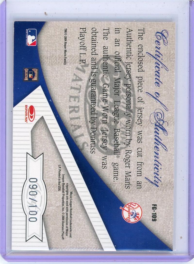 Roger Maris 2004 Leaf Certified Materials Fabric of the Game Relic 