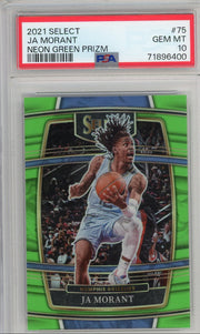 Ja Morant 2021 Panini Select Neon Green Prizm #’d 71/75 PSA 10
