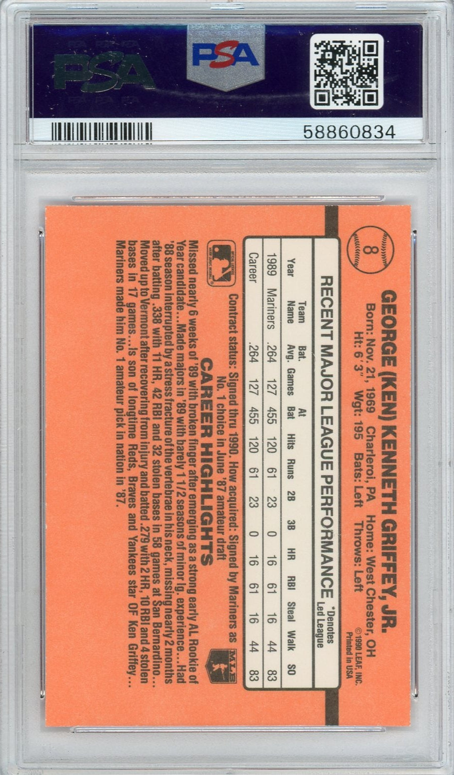 Ken Griffey Jr. 1990 Donruss Learning Series #8 PSA 10