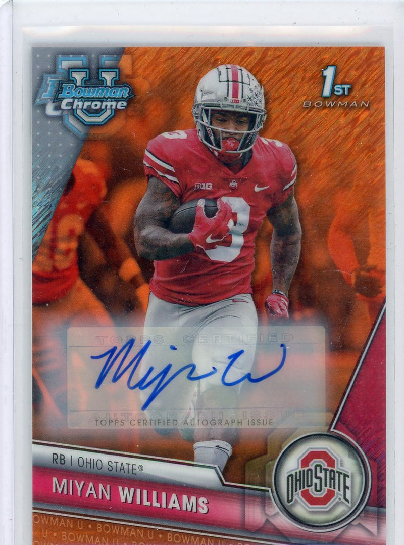Miyan Williams 2023 Bowman Chrome University Football 1st Bowman Orange Shimmer Autograph 