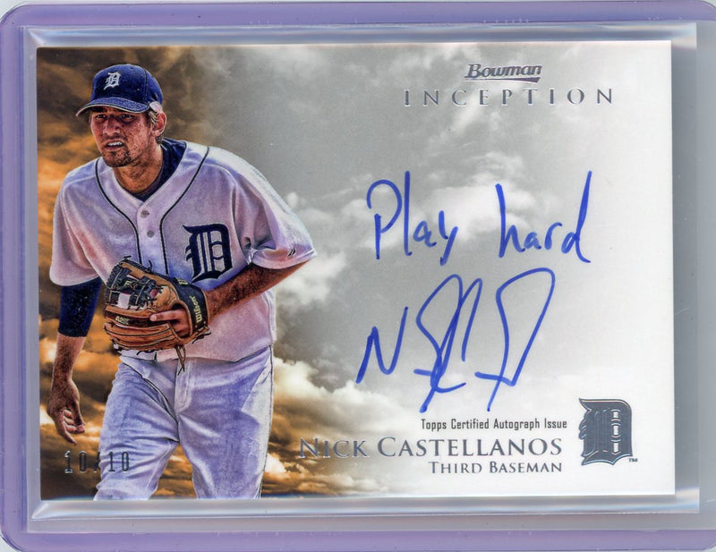 Nick Castellanos 2013 Bowman Inception Prospect Autograph "Play Hard" inscribed 