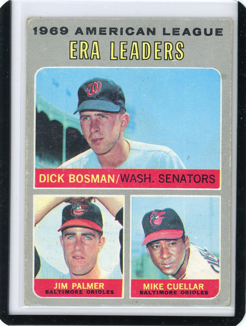 Jim Palmer Dick Bosman Mike Cuellar 1970 Topps ERA Leaders 