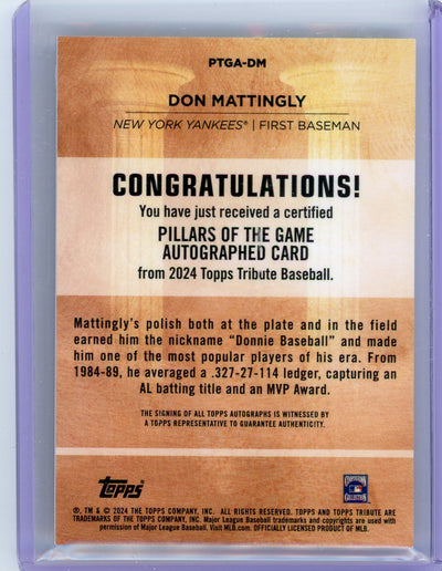 Don Mattingly 2024 Topps Tribute Pillars of the Game autograph #'d 71/75