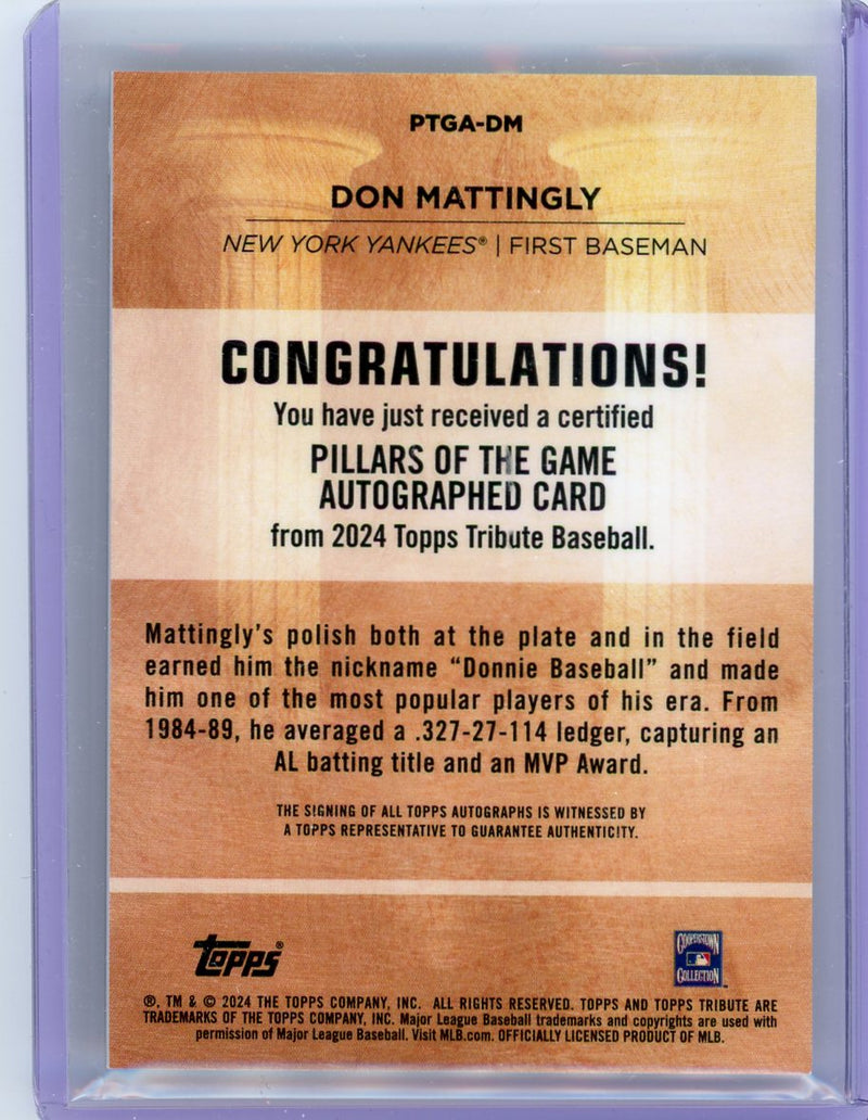 Don Mattingly 2024 Topps Tribute Pillars of the Game autograph 