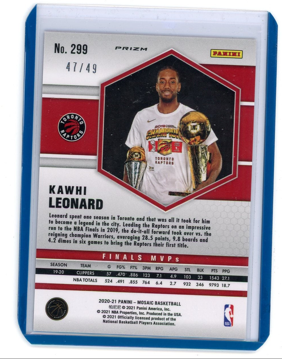 Kawhi Leonard 2021 Panini Purple Mosaic #'d 47/49