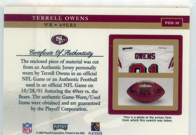 Terrell Owens 2002 Playoff Piece of the Game auth. game-used jersey relic