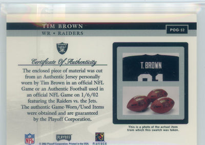 Tim Brown 2002 Playoff Piece of the Game auth. game-used jersey relic