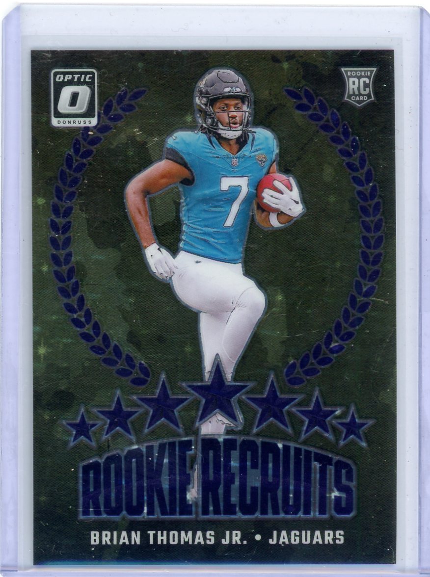 Brian Thomas Jr. 2024 Panini Donruss Optic Rookie Recruits Purple Stars Prizm FOTL rookie card #'d 16/25
