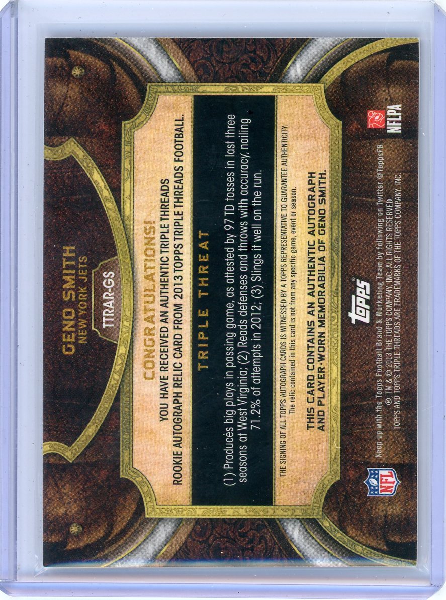 Geno Smith 2013 Topps Triple Threads Rookie Patch Autograph #'d 61/75