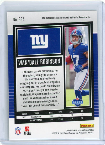 Wan'Dale Robinson 2022 Panini Score gold holo autograph rookie card #'d 16/50