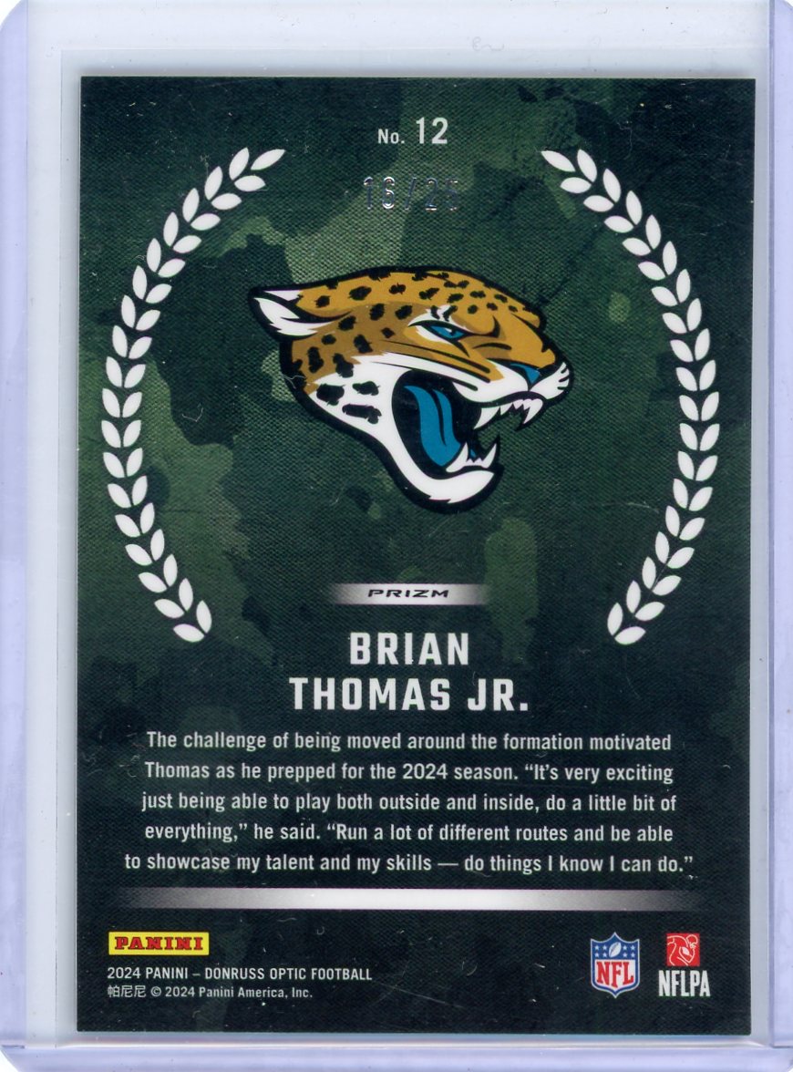 Brian Thomas Jr. 2024 Panini Donruss Optic Rookie Recruits Purple Stars Prizm FOTL rookie card #'d 16/25