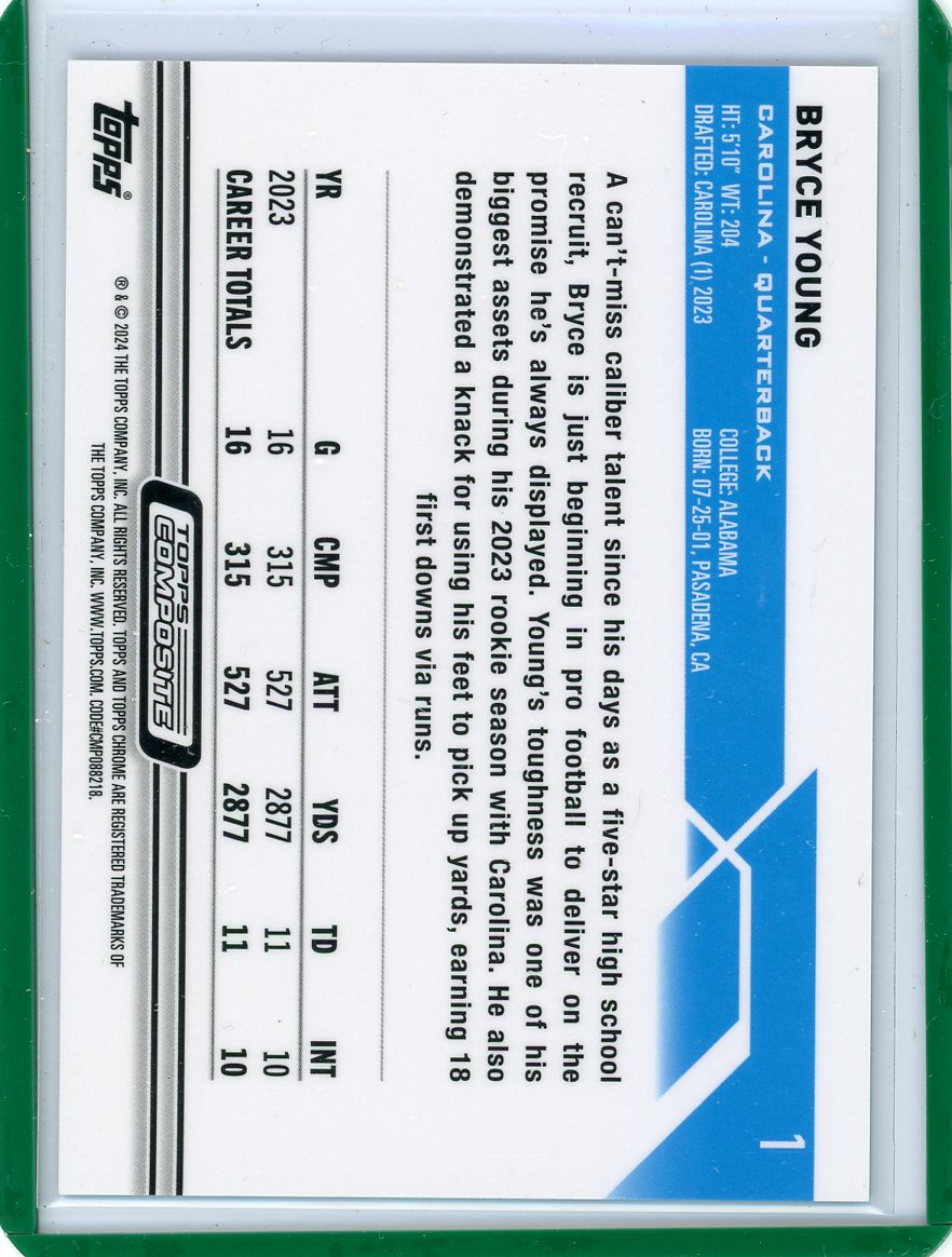 Bryce Young 2024 Topps Composite Football Topps Chrome Green Pulsar RC #'d 33/99