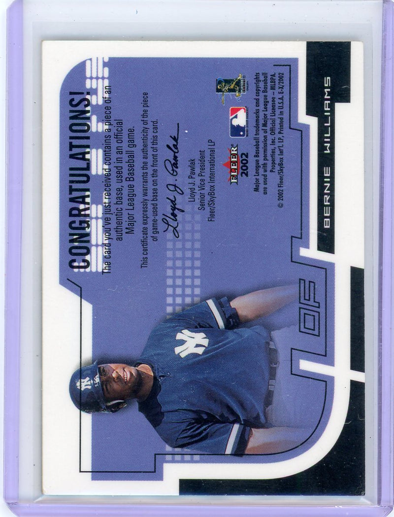 Bernie WIlliams 2002 Skybox EX Hit & Run Game Used Base Relic