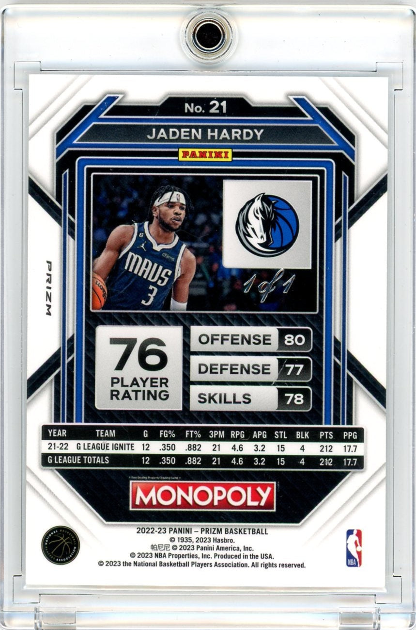 Jaden Hardy 2022 Panini Prizm Monopoly White Money Shimmer Rookie #'d 1/1