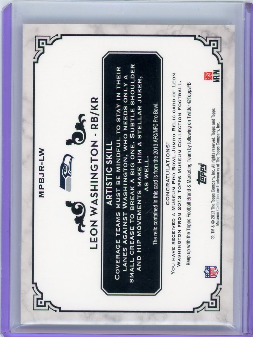 Leon Washington 2013 Topps Museum Collection Pro Bowl Patch #'d 12/25