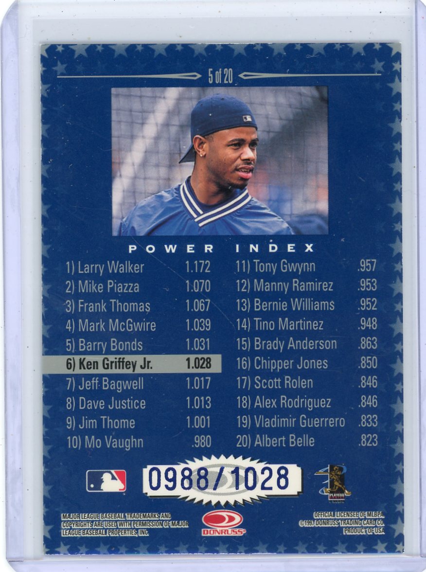 Ken Griffey Jr. 1997 Donruss Production Line Blue #'d 0988/1028
