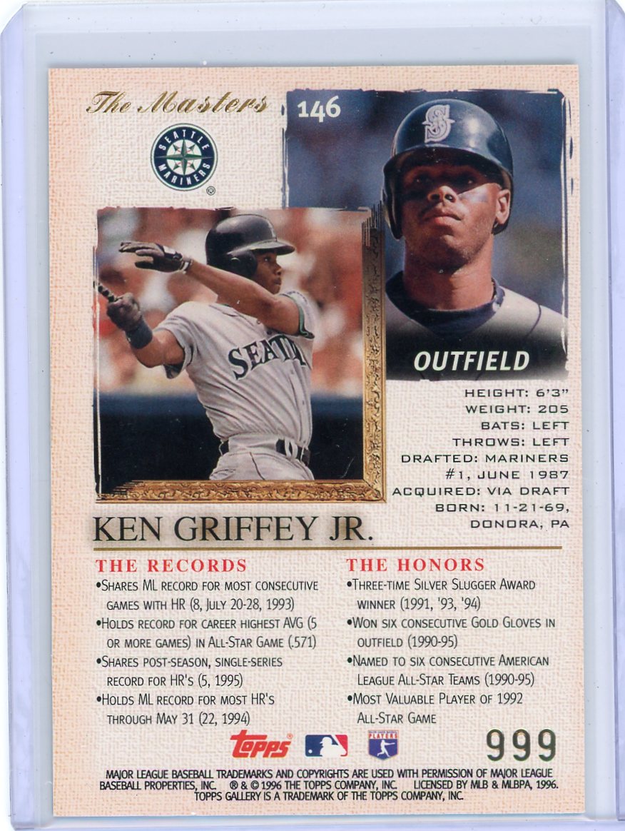 Ken Griffey Jr. 1996 Topps Gallery The Masters Players Private Issue #999