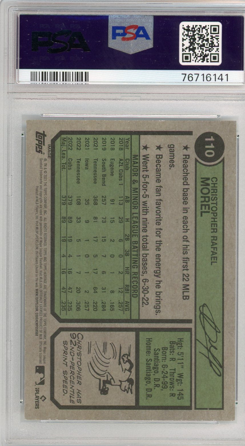 Christopher Morel 2023 Topps Heritage Image Variation rookie card PSA 10