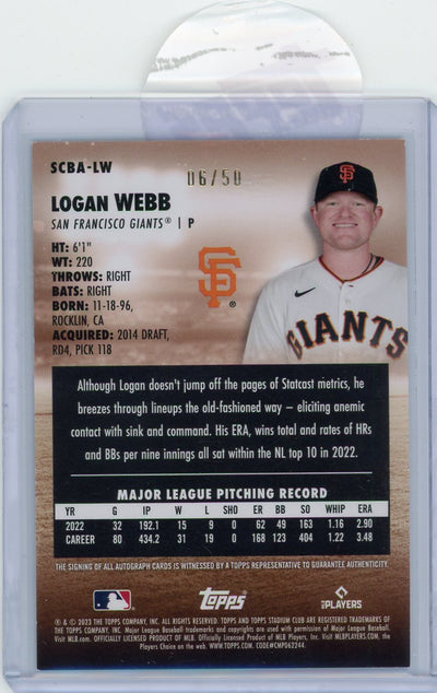 Logan Webb 2023 Topps Stadium Club autograph red foil #'d 06/50