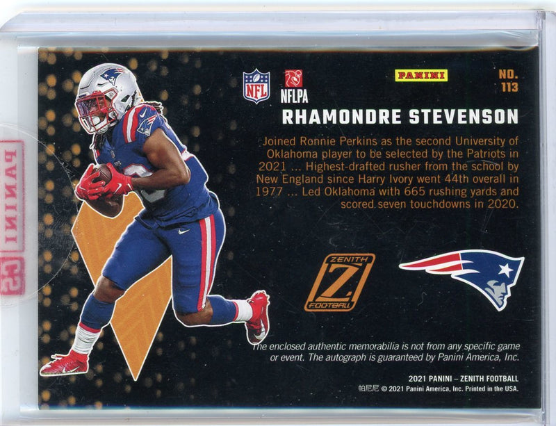 Rhamondre Stevenson 2021 Panini Zenith RPA 