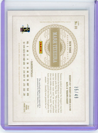 Mark Teixeira 2012 Playoff Prime Cuts Jersey Relic #'d 35/49