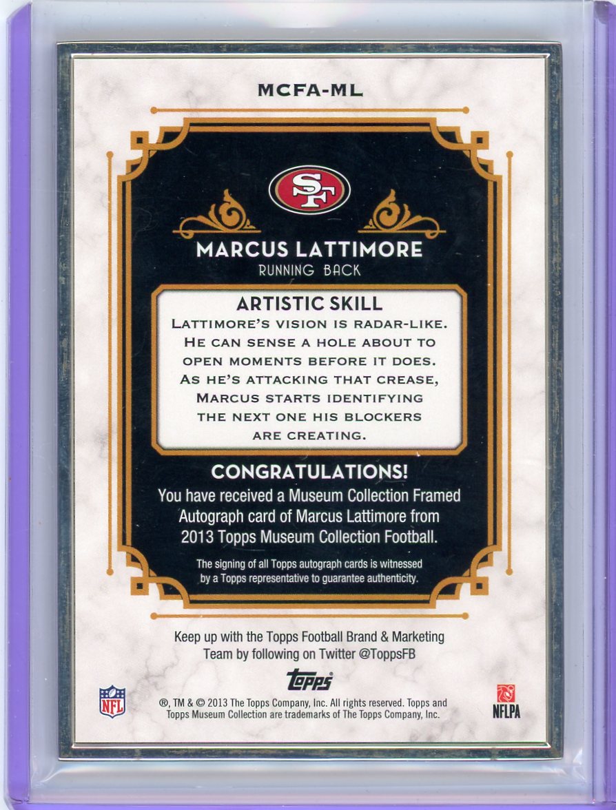 Marcus Lattimore 2013 Topps Museum Collection Rookie Autograph Silver Frame #'d 15/20