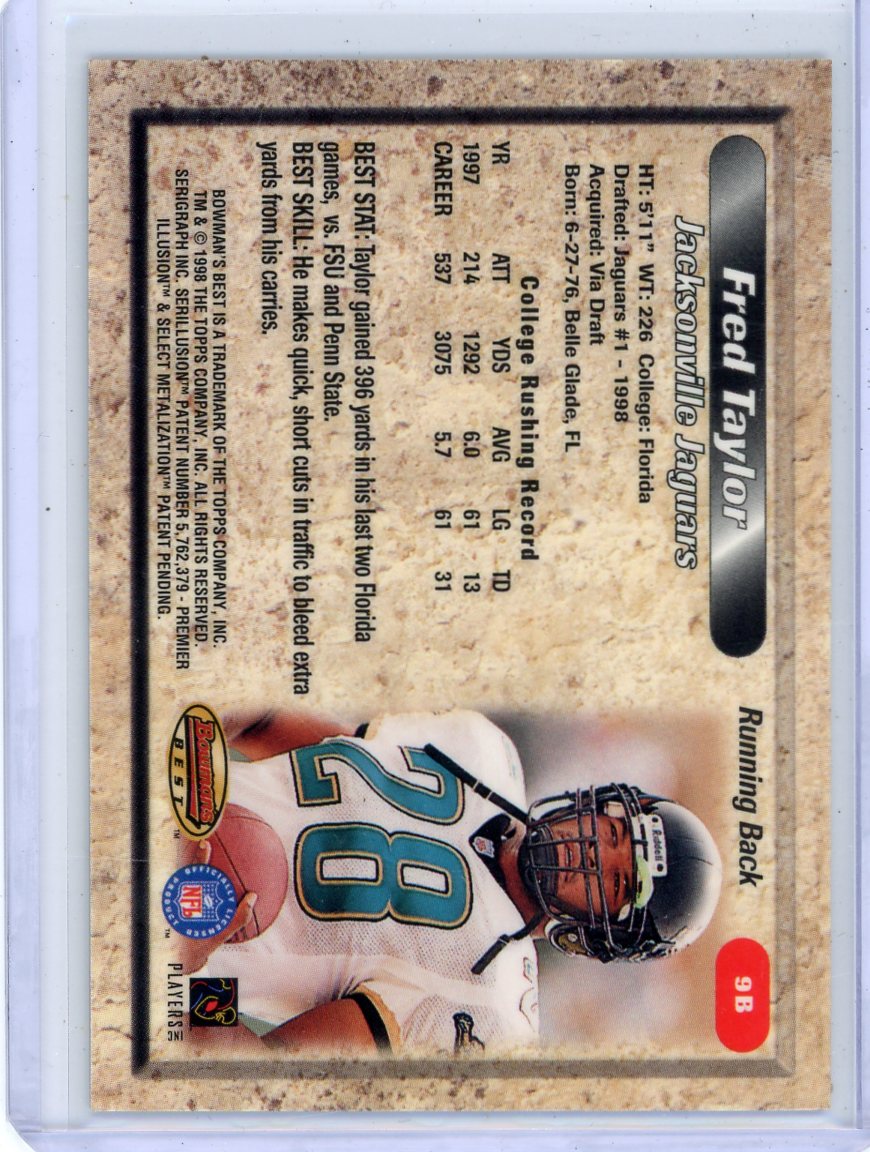 Fred Taylor 1998 Bowman's Best Autograph Rookie Card