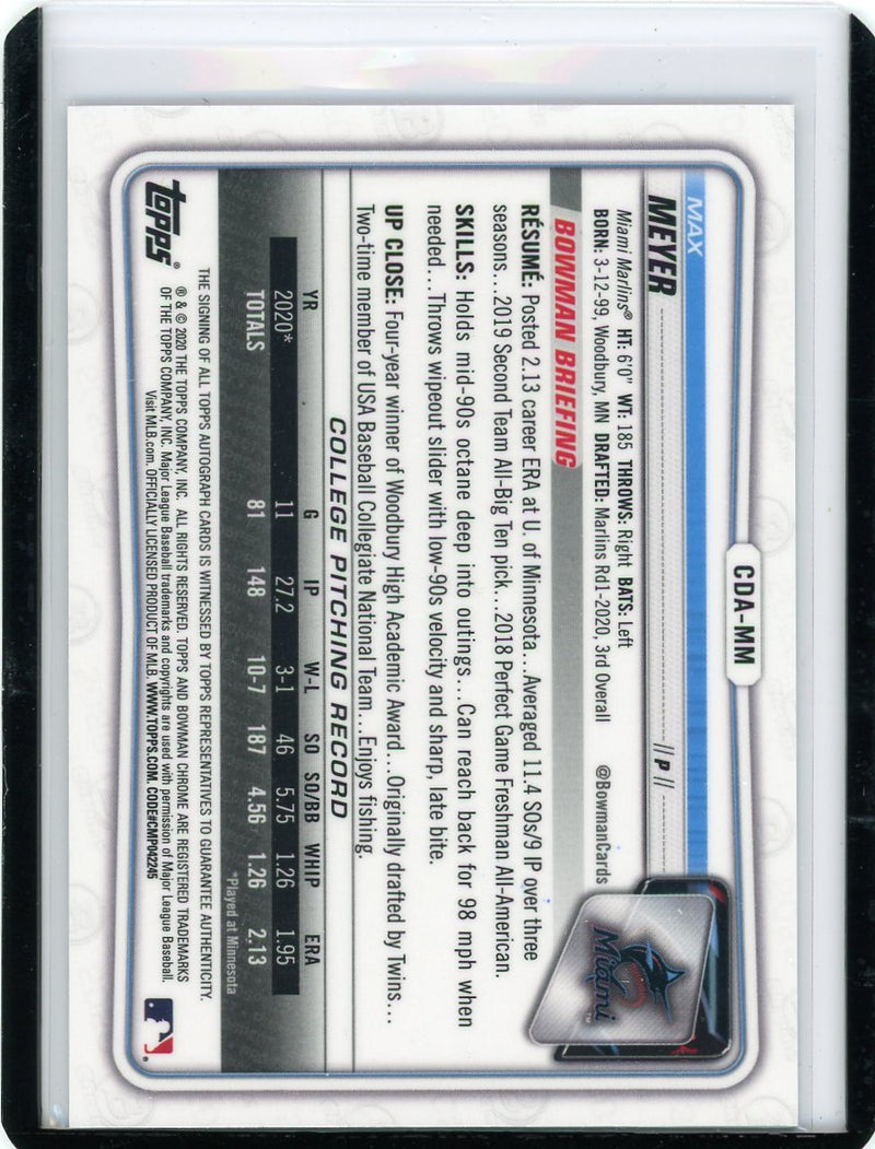 Max Meyer 2020 1st Bowman Chrome autograph speckle refractor 