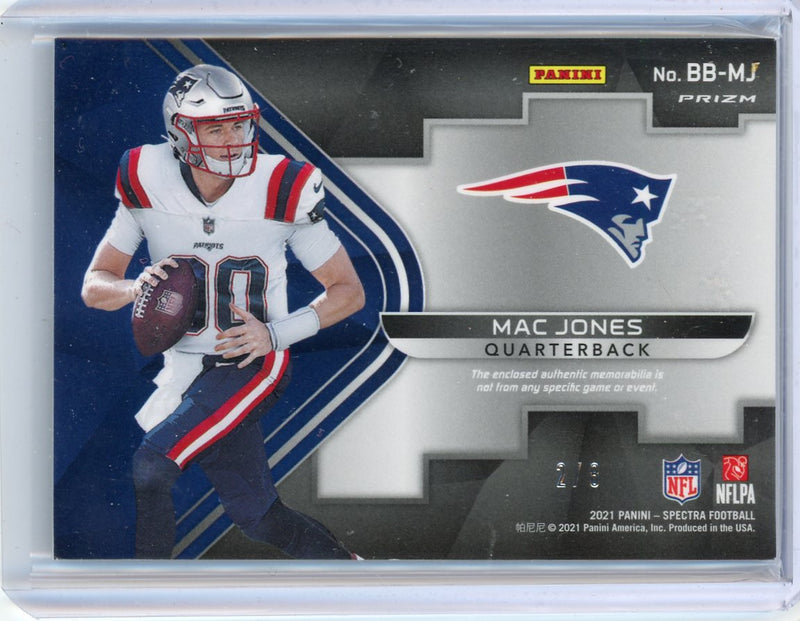 Mac Jones 2021 Panini Spectra Building Blocks triple relic rookie card 