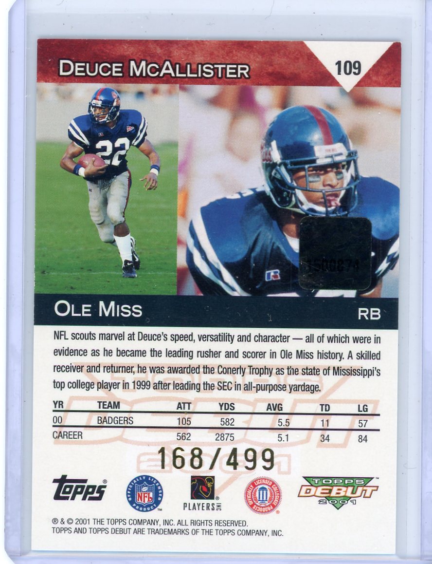 Deuce McAllister 2001 Topps Debut Rookie Auto #'d 168/499