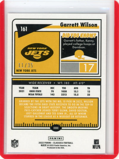 Garrett Wilson 2022 Panini Classics red prizm rookie card #'d 11/35