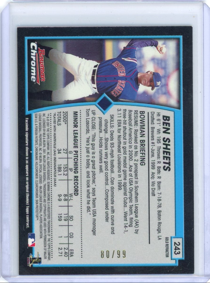 Ben Sheets 2001 Bowman Chrome Gold Refractor #'d 80/99