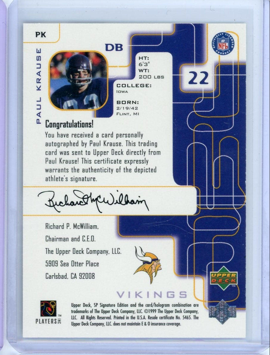 Paul Krause 1999 Upper Deck Signature Edition Auto