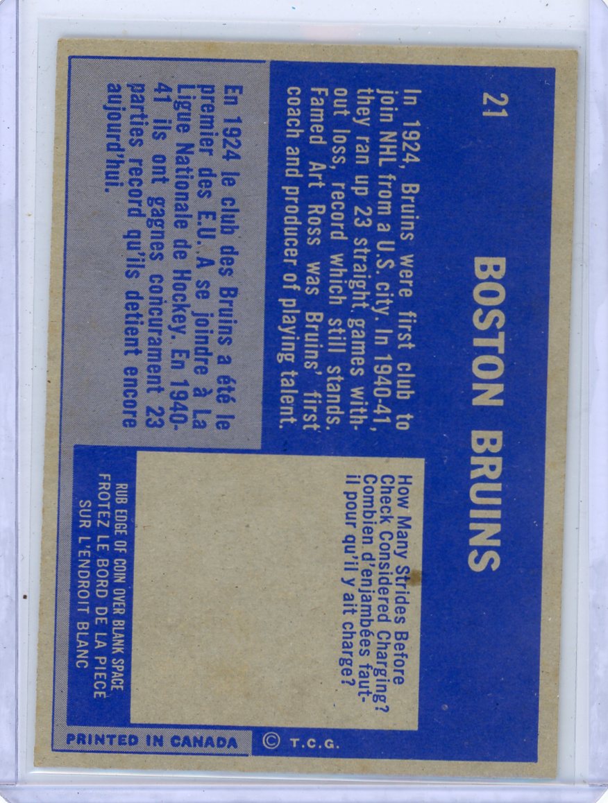 Boston Bruins 1963 Topps #21 Team Picture